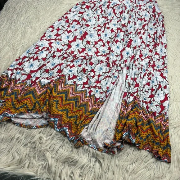 Maeve Women's S Auden Maxi Dress Red White Floral Boho Resort Jersey Stretch - Picture 4 of 9